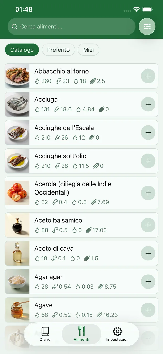 Catalogo degli alimenti