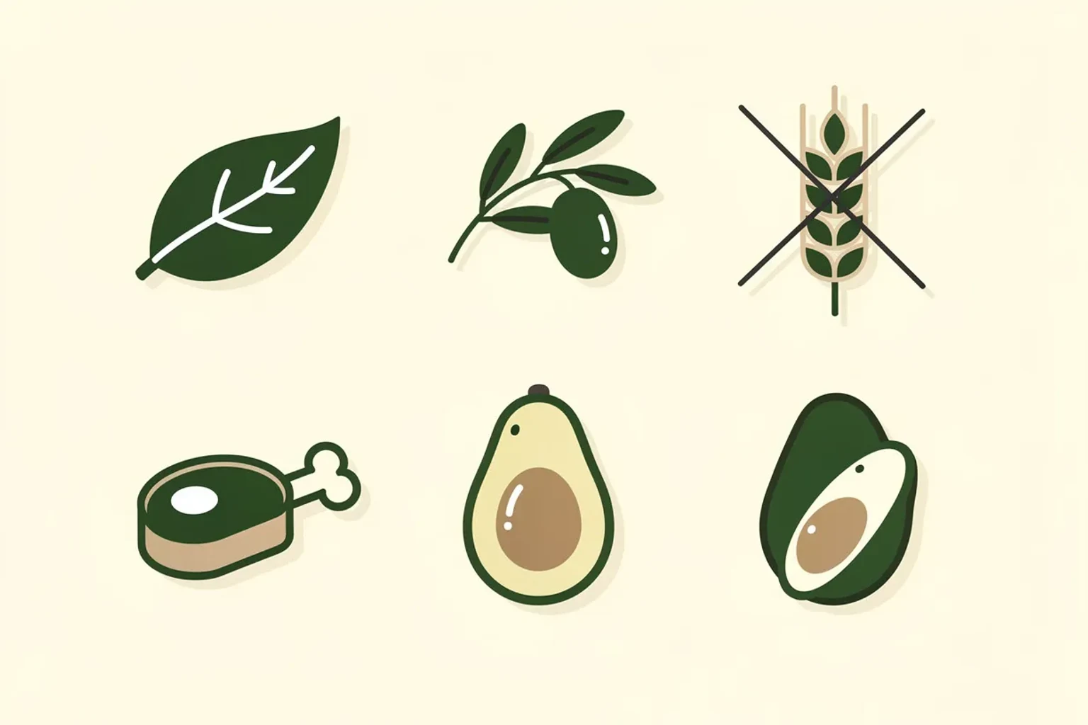Neun Ernährungs-Icons auf einem Raster — vegan, Keto, Paleo, mediterran und mehr